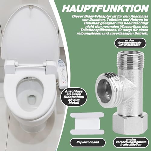 3-Wege Verbindungsventil, 2 Stück 3 Wege Umschaltventil mit Klebeband, 4.8 x 2.7CM T-Stück Verteiler für Wasser/Öl/Gas, 3/8 1/2 Adapter T Stück 180° Drehung vernickelt Spülventil für Haus Bad Garten