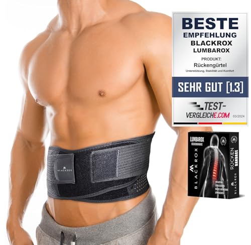 BLACKROX Rückenbandage Lendenwirbelstütze LUMBAROX Gürtel Stützgürtel Lendenwirbel Rücken Gurt für Männer und Frauen Stabilisierung rücken geradehalter Rückengurt Rückenstützgürtel (L, Schwarz)