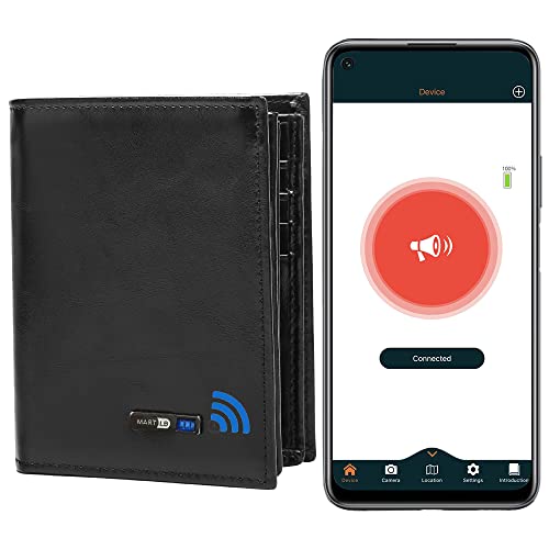 Anti-Lost Bluetooth Wallet Tracker Mens Slim Minimalist Credit Card Holder Large Capacity dad Wallet with Zipper Gifts with Box (Black)