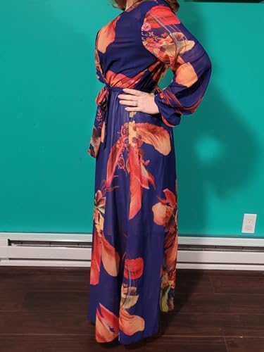 Image of Nuofengkudu Womens Chiffon Deep V-Neck Maxi Dress Summer Boho Dresses(S-5XL)
