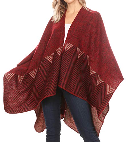 Sakkas Lupe Womens Reversible Poncho Wrap Cape Shawl Sweater Coat Cardigan Pattern3