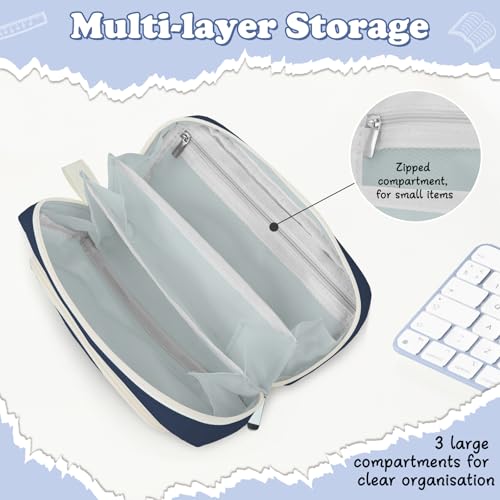 Image of Pencil Case for Teens Adults Boys, Large Capacity Pencil Pouch for Office College School, Multifunctional Portable Organizer for Cosmetics Stationery Supplies (Navy Blue)
