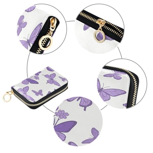 Purple Butterflies Pattern Credit Card Holder Case Leather Printed Zipper ID Card Case Wallet Small RIFD Blocking Wallet for Women Girls3