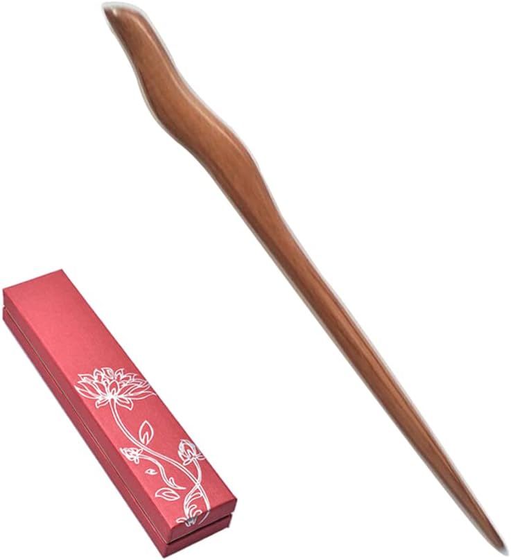 Handmade Red Sandalwood Wood Stick Chinese Hair Pin Wooden Ebony Hairpin Chopsticks for Women Lady Girls Long Hair Accessories with Gift Box Style 06