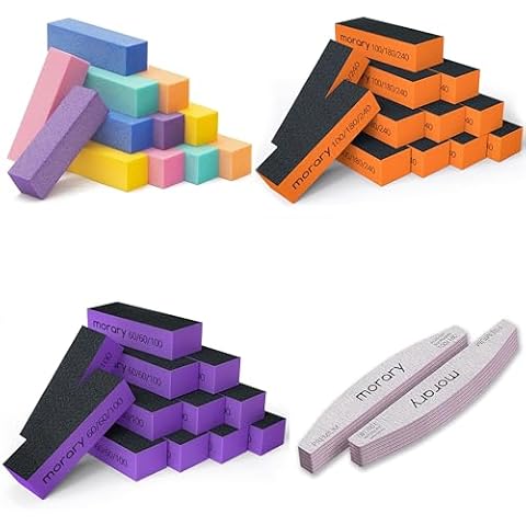 Natural and Acrylic Nail Buffing Blocks, 12/12-Pack Nail Buffer for Natural Nails (Orange Black) & (Purple Black) & Nail File 100/180 Grit Nail Files Cover
