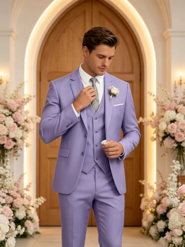 Image of WOMS Men's 3 Piece Suit Slim Fit,Mens Wedding Suit Groom Prom Tuxedo