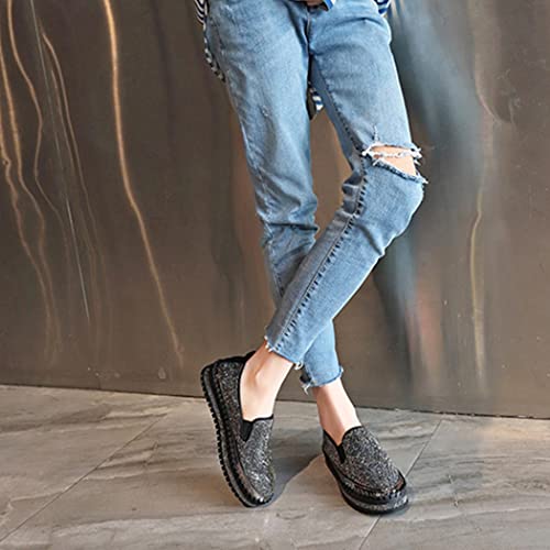 HINDOLA Women's Sparkly Fashion Sneakers Rhinestone Slip on Flatform Loafers Low Top Bling Casual Walking Shoes4