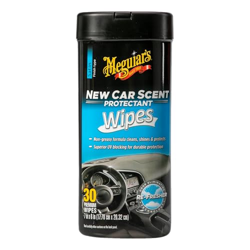 Meguiar's New Car Scent Protectant Wipes - Easy to Use Car Wipes that Protect and Freshen Your Car's Interior - Ideal for Car Detailing & Maintenance - 30 Ct