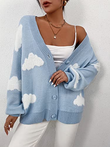 SOLY HUX Women's Button Down V Neck Long Sleeve Cloud Open Front Knit Cardigan Sweater4