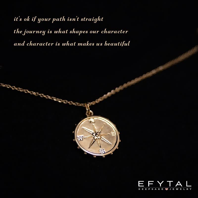 EFYTAL Sterling Silver or Gold Plated Studded Compass Necklace - Inspirational Gifts for Women: Retirement, Friendship, Farewell or New Job2