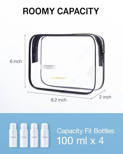 Image of BAGSMART Clear Toiletry Bag 2-Pack TSA Approved Water-Repellent, Nude Pink | Carry on Travel Accessories Bag, Airport Airline Quart Size Bags for Women Men, Makeup Cosmetic Bag