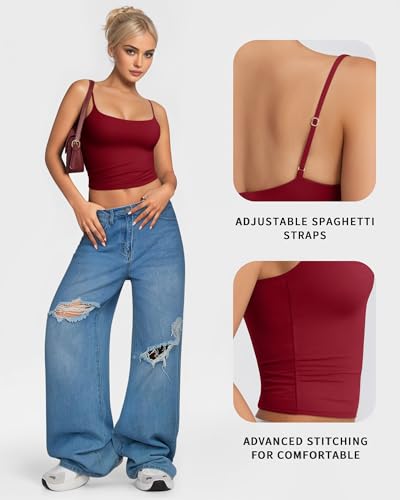 MANGOPOP Womens Camisole Tank Tops Square Neck Spaghetti Strap Cami Double Lined Sleeveless Crop Top Sexy Shirts4