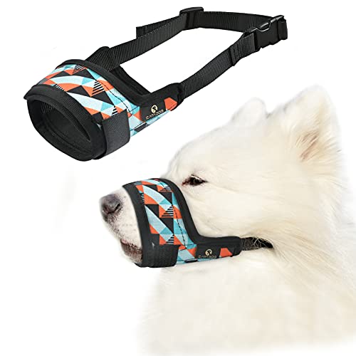 catadog Dog Muzzle for Small Medium Large Dog to Prevent Biting Barking Chewing, Printed Nylon Dog Mouth Cover with Adjustable Velcro and Comfort Fit (Orange, M)