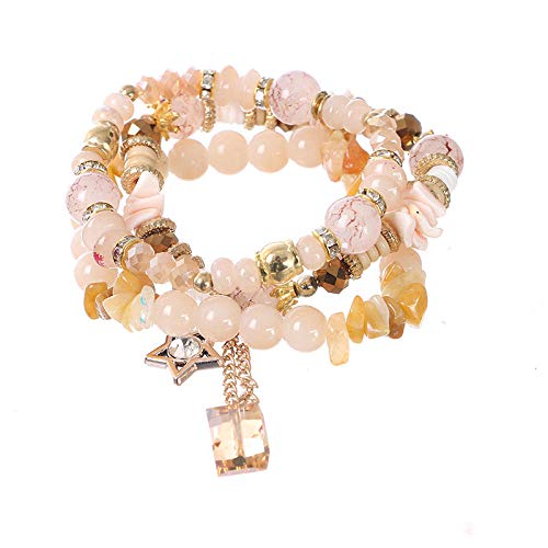 Bracelet de perles pour femme bijoux fantaisie bohème jaune pendentif cristal imitation pierre