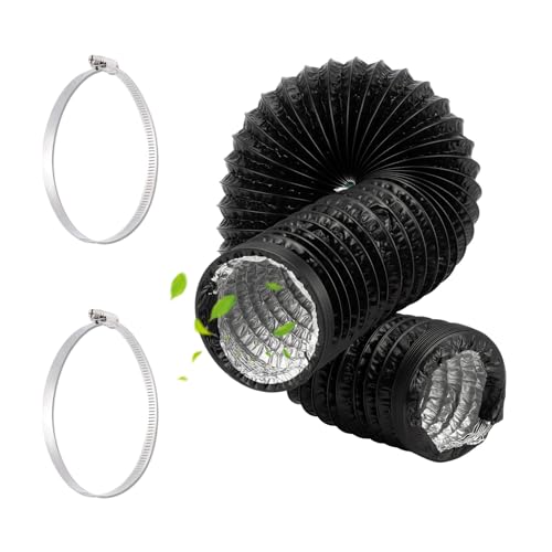 Abluftschlauch 100mm Alu Flexrohr Länge 5M Schwarz PVC Alurohr Lüftungsschlauch Schlauch mit 2 Stahlreifen Klimaanlage Schlauch Abluftschlauch Klimagerät für Klimaanlagen Wäschetrockner Abzugshaube