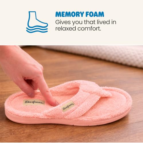 Image of Dearfoams Women's Melanie Thong Slide Memory Foam Terry Sandal Summer House Slippers