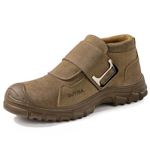 Image of GLANOUDUN Steel Toe Boots for Men, Welding Work Boots with Puncture-Resistant Midsole, High Top Hook and Loop Safety Footwear for Welding Workshop Construction Warehouse Factory