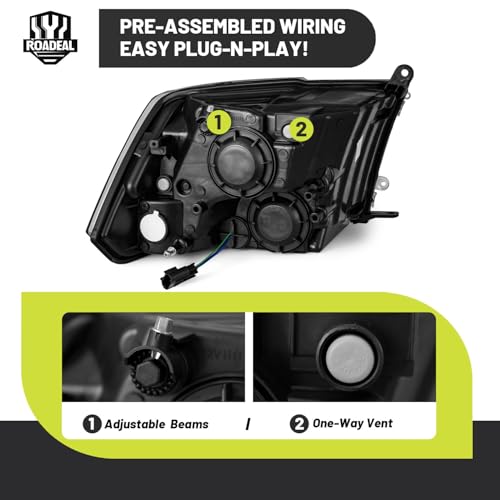 Headlights for 2009-2018 Dodge Ram 1500, for 2010-2018 Dodge Ram 2500 3500 with High/Low beam Bulbs, Driver & Passenger Side(ONLY fit Quad-Hole Single Headlight) - Image 5