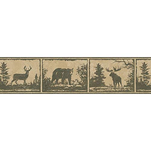 Chesapeake HTM48501B Moss Green Wild Metalworks Lodge Wallpaper Border