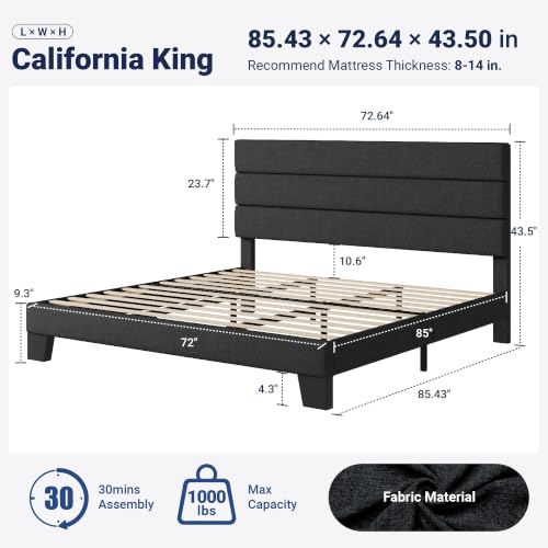 Image of Allewie Cal King Size Platform Bed Frame with Fabric Upholstered Headboard