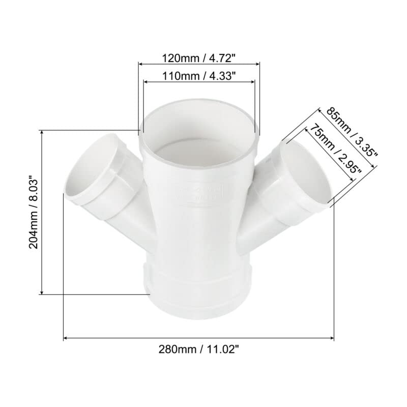Tool parts PVC Water Pipe 3-Way Reducing Y Fitting 110x75mm ID Tube 3 In 1 Reducer