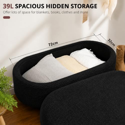 Image of Upholstered Ottoman Storage Bench, Premium Boucle Fabric, Heavy Duty 120 Kg Load Capacity, Multipurpose Seating for Living Room & Bedroom, Black