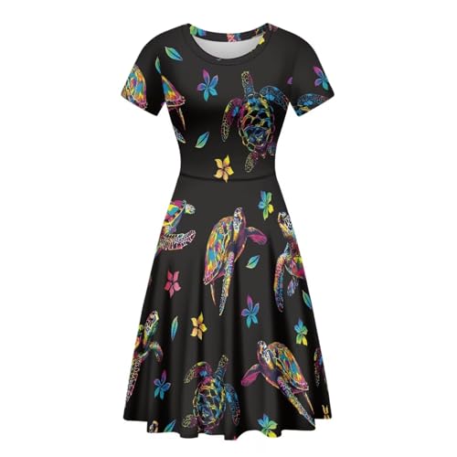 Image of POLERO Women Puffy Swing Elegant Party Midi Dresses Short Sleeve Round Neck A-Line Dress