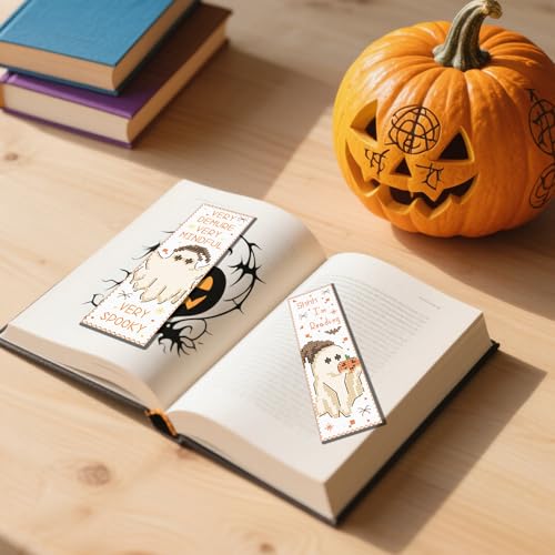 Image of FREEBLOSS 6pcs Cross Stitch Bookmark Kit for Adult Beginners Ghost Pattern Stamped Embroidery Bookmark Kits Bookmarks Craft Kit with Instructions 11CT 8''x2.4''