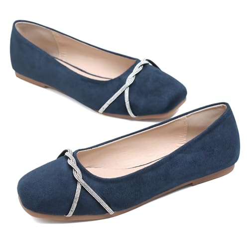 Image of TN TANGNEST Womens Casual Flats Chain Ballet Flats | Fashion Pointed Toe Rhinestone Flats, Comfort Slip On Dress Shoes for Business Work Office Wedding Party