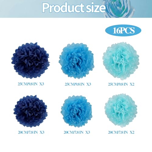 Image of BestoFun 16 PCS Navy Blue Party Decorations Tissue Paper Flowers Pom Poms Decorations for Girl Groovy Birthday Baby Shower Wedding Bachelorette Room Wall Hanging Decor