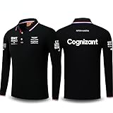 アストンマーティンf1レーシングスーツメンズ春秋ラペル長袖ポロシャツビジネスカジュアルウェア(M,黒)
