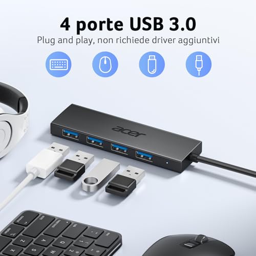 Hub USB 3.0 con 5 porte, Sdoppiatore Multi USB 3.0 Adattatore USB Alta velocità 5Gbps, Compatibile con MacBook PRO Air iMac Surface Laptop Chiave USB Disco Rigido Tastiera(120cm) - Hub USB - Immagine 1