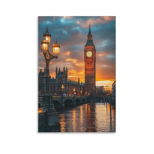 夕暮れのロンドンのビッグベン 絵画 アート パネル 夕暮れ時のイギリスの街並み 絵 アートフレーム モダン ポスター 装飾画 キャンバス 飾り絵 部屋飾り インテリア 玄関 壁掛け 壁飾り 壁の絵 ソファの背景絵画 額無し 60x90cm
