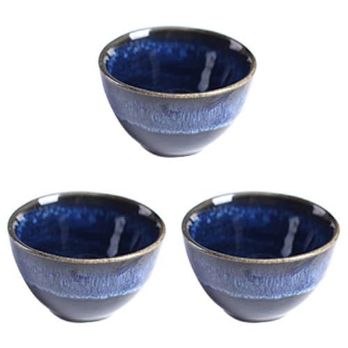 HIAKDOFT Lot de 3 Coupes à Saké en Céramique Bleu, Style Japonerie, Tasse à Vin et Thé, Ensemble pour Boissons Chaudes et Froides, Maison et Réception