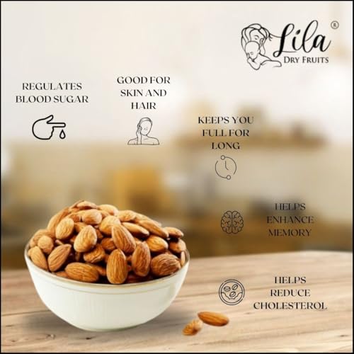 Image of LILA DRY FRUITS Almonds 100 grams | California Almond Raw and Natural Badam for Healthy Snacking | Almond for Cooking, Dieting & Breakfast | High In Minerals | Badaam Dry Fruits Perfect for Gifting
