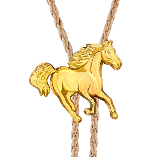 Image of GelConnie Bolo Ties for Men Women Western Cowboy Tie Mens Western Necklace Leather Necktie Gold Bolero Tie Cowboy Necklace