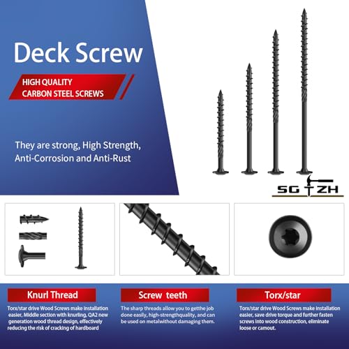 Image of #14 x 2 Inch Lag Screws (496Pcs) 8lb. Structural Wood Screw, Black, Carbon Steel, Washer Head, Rust Resistant epoxy Coated, T30 Torx Bit