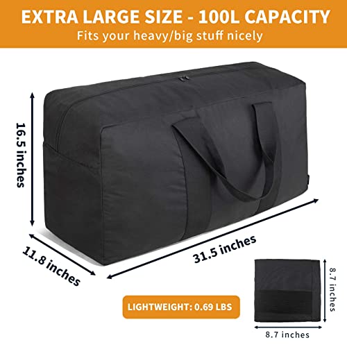 Vorspack Extra Large Duffle Bag for Travel - 100L Duffel Bag for Men Gear Bag for Storage Foldable Weekender Bag for Overnight Camping - Black