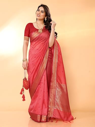 Image of Sidhidata Women's Cotton Silk Jacquard Boardered Saree With Unstitched Blouse Piece (Kalyani)