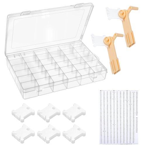 Image of Prasacco Embroidery Floss Organizer 150 Bobbins 36 Compartment Storage Box with Bobbin Winder and Coding Stickers for Craft DIY Embroidery Cross Stitch Supplies
