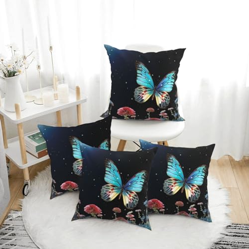 Housse de coussin 45x45 papillon moderne pour canapé et salon lot de 4