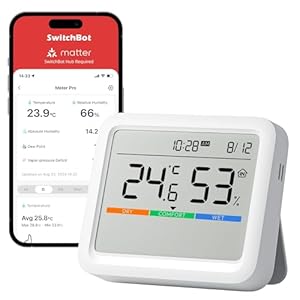 SwitchBot Bluetooth Temperature and Humidity Monitor Meter Pro, Wireless Indoor Hygrometer Sensor with App Control, Thermometer for Room, Greenhouse, Free Data Storage Export, 393ft Bluetooth Range
