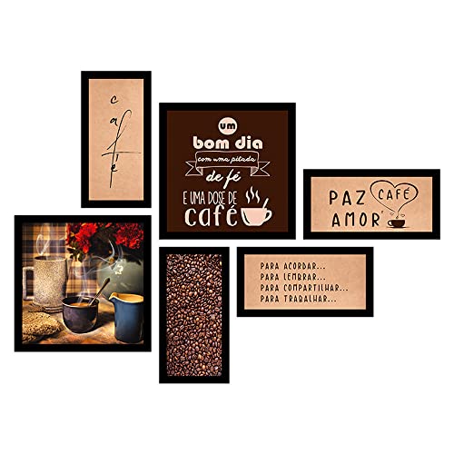 Conjunto 6 Quadros Decorativos com MOLDURA Decoração Cozinha Cantinho do Café Decoração...