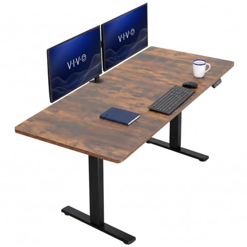 Image of VIVO Electric 71 x 30 in Rustic Standing Desk, Memory Height Adjustment, 1B Series, Holds 220 lbs, Vintage Brown Top Black Frame, DESK-KIT-1B7N