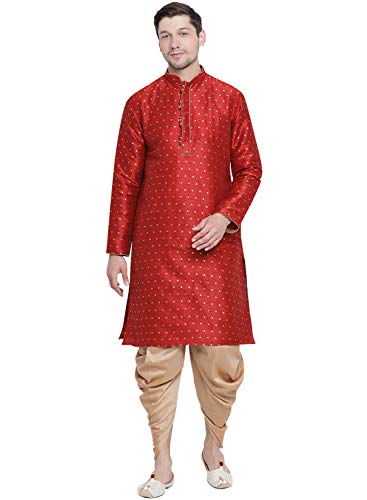 Image of VASTRAMAY Men's Royal Blue Cotton Silk Blend Kurta and Dhoti Pant Set