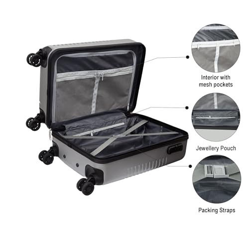 ALKOSIGN-Aqua-67-cm-Mid-Polycarbonate-Hard-Sided-8-Wheel-360-Degree-Spinner-Check-in-Medium-Size-LuggageSuitcaseTrolley-BagTravel-Bag-Silver