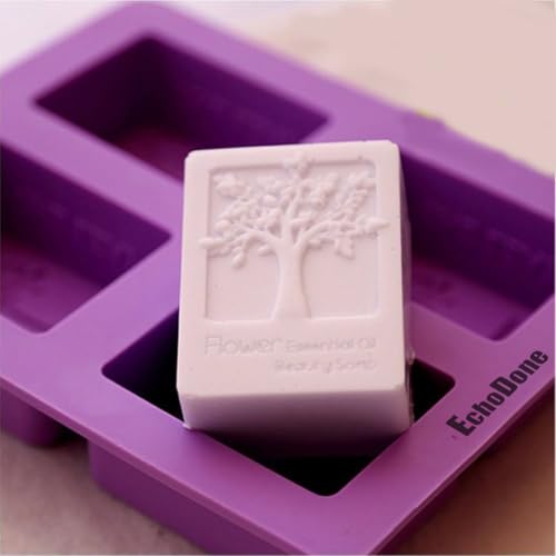 Echodo 4 Cavities Rectangle Life Tree Silicone Soap Mold DIY Craft Art Cake Mold Handmade Silicone Molds for Soap Candle