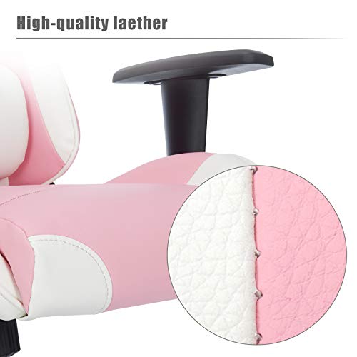 Sedia Gaming Gioco Ergonomica Reclinabile 135 °Sedia Racing Girevole 360 ° Stile Sportivo Regolabile Sedie da Ufficio Poltrona di PU Rosa - Sedia gaming - Immagine 8