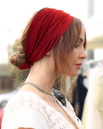 Image of DRESHOW 8 Pack Bow Headbands of Solid Color for Women's Hair Non Slip Wide Vintage Head Wraps Knotted Cute Hair Band Accessories
