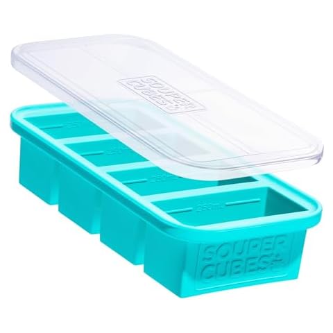 Souper Cubes 1 Cup Silicone Freezer Molds With Lids - Easy Meal Prep Container and Freezer Soup Mold Silicone Freezer Trays With Lid for Food, Soup, Desserts and More - Aqua - 1-Pack Cover